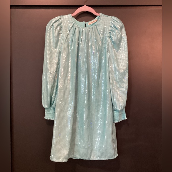 Revolve Alice + Olivia Pauletta Sequin 3/4 sleeve Mini Dress aqua size XS - Picture 3 of 10